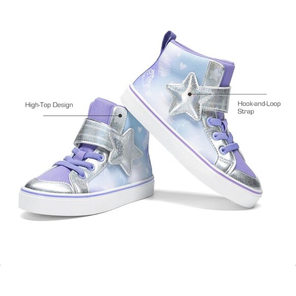 Kid's Girls Sneaker Hook Loop Sparkly Shiny Star Comfortable Casual Purple Shoes - Picture 4 of 6